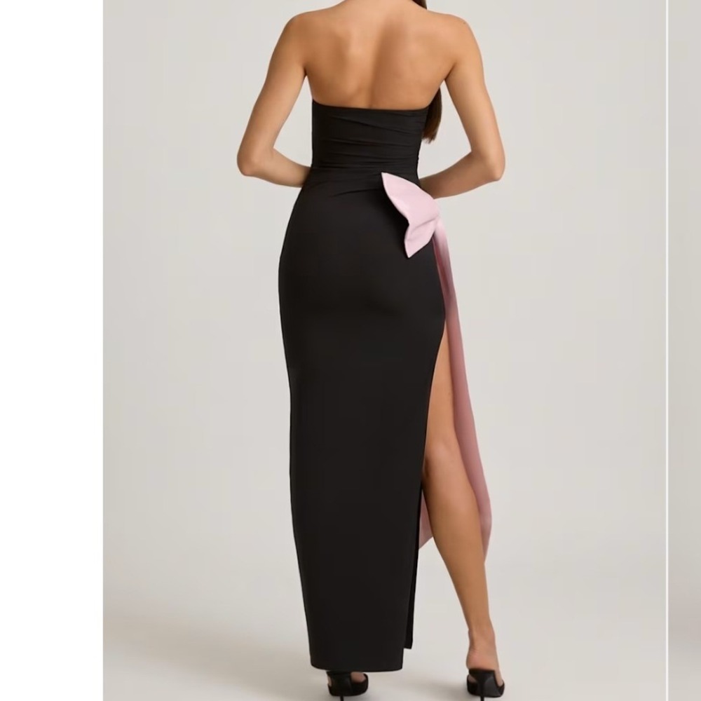 Oh Polly Angelique Strapless Bow Detail Maxi Dress Black Pink US 8 NEW Formal - Picture 2 of 10